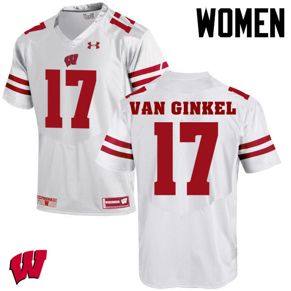 Wisconsin Badgers Women's #17 Andrew Van Ginkel NCAA Under Armour Authentic White College Stitched Football Jersey GP40N21GS